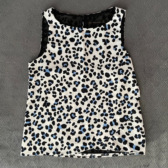 Zara Blue Leopard Print Sleeveless Top - Picture 3 of 4